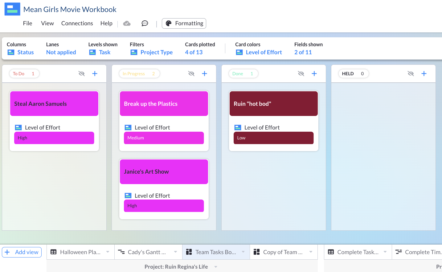 A more complex kanban board in Visor