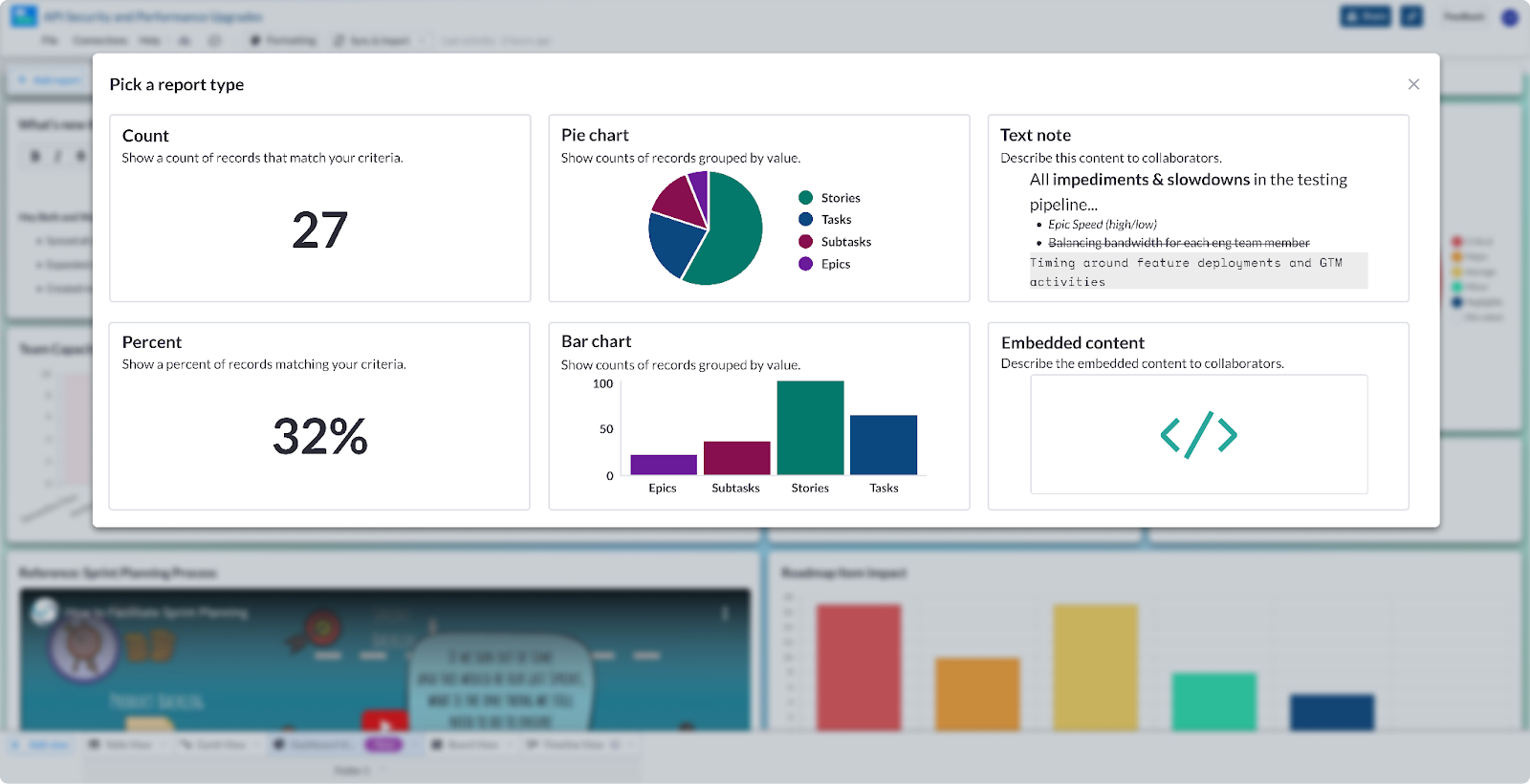 Visor Dashboard report options