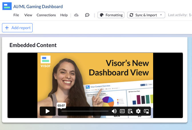A video embedded in a Visor dashboard view