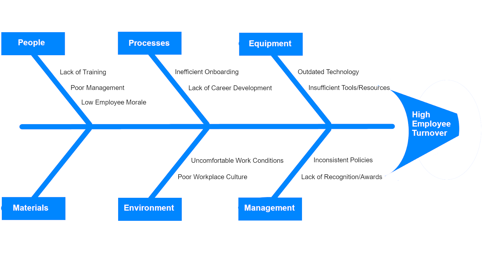 Sample of a Fishbone Diagram illustrating causes for high employee turnover