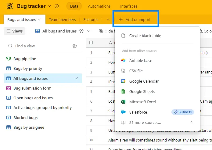 jira airtable integration step : add import