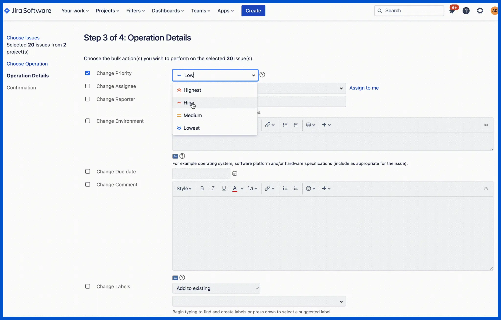 updating priority for bulk editing jira issues