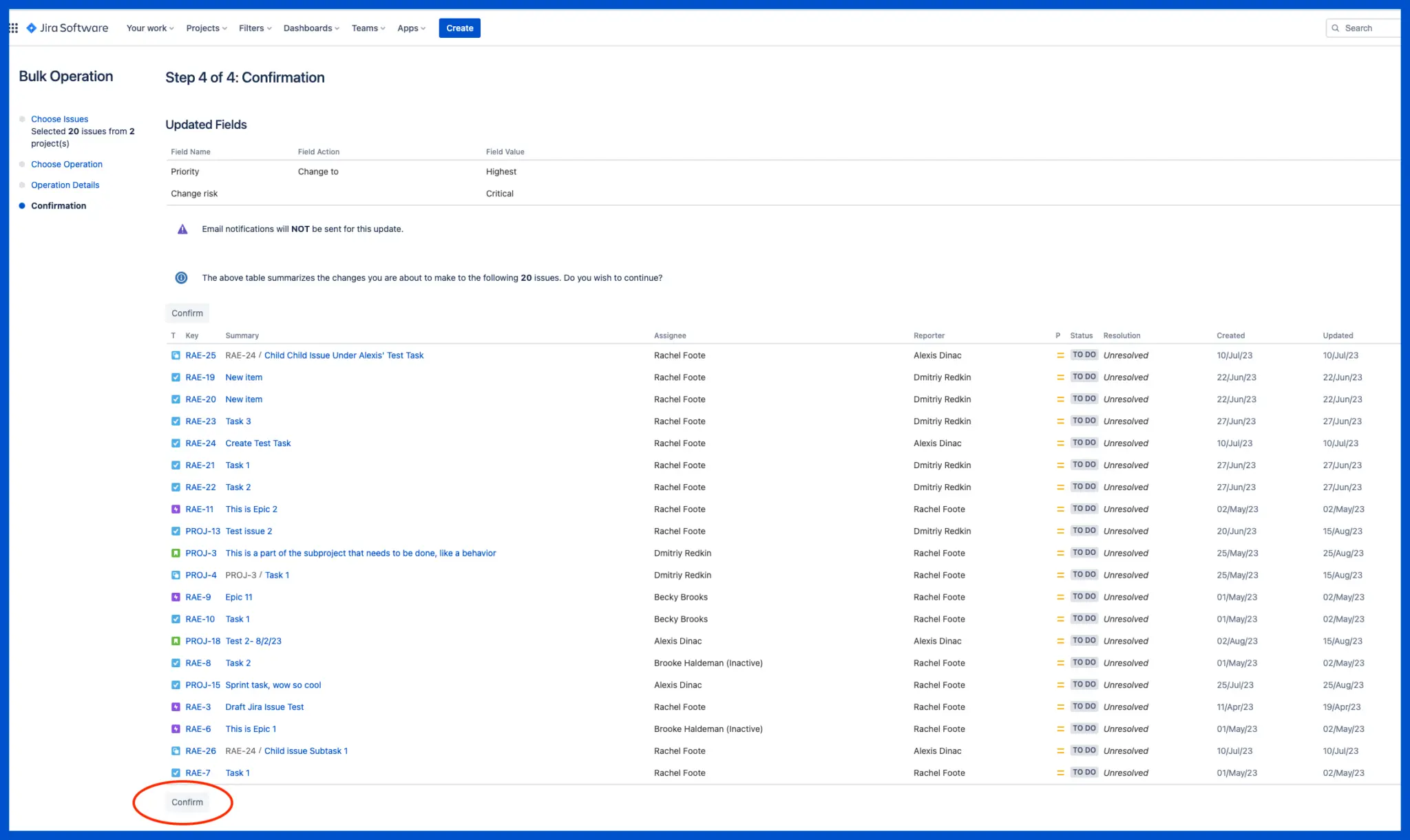 confirming all changes in jira bulk edit