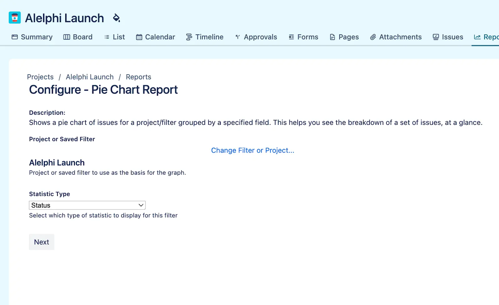 Report configuration in Jira