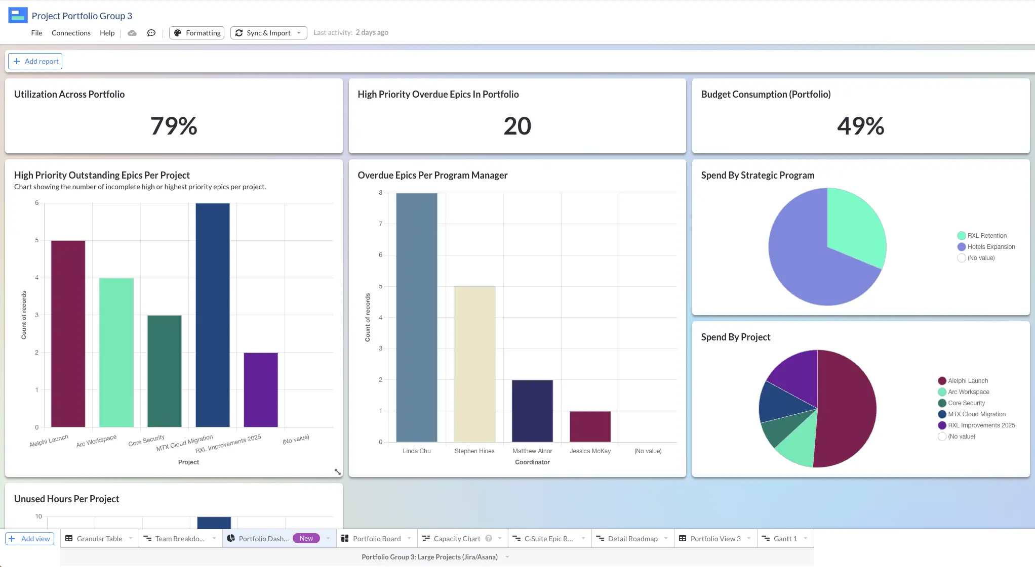 a portfolio dashboard integrated with jira