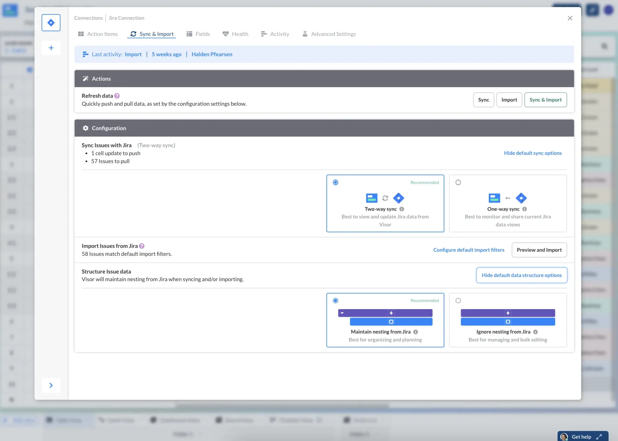 integration between jira and visor