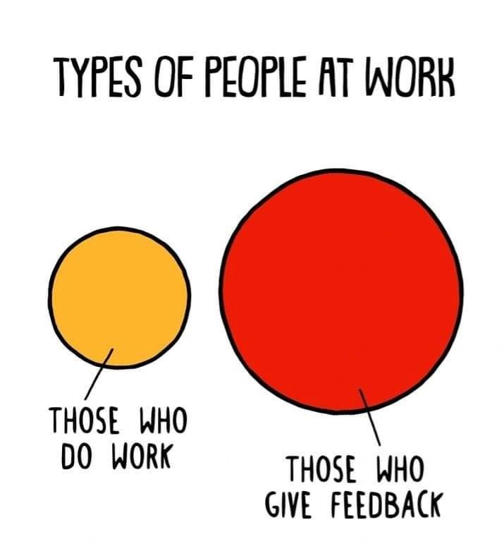 meme showing two circles (with no overlap) about the two different types of people at work