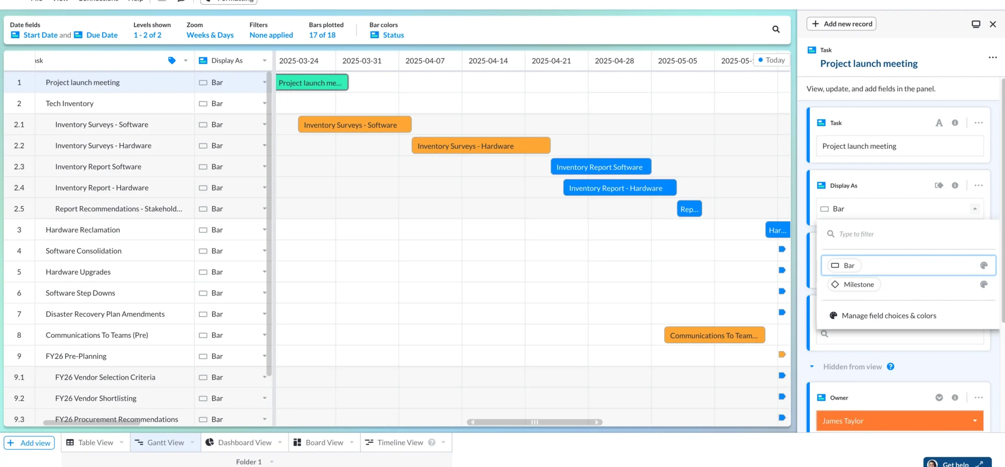 Adding milestones to a project roadmap in Visor