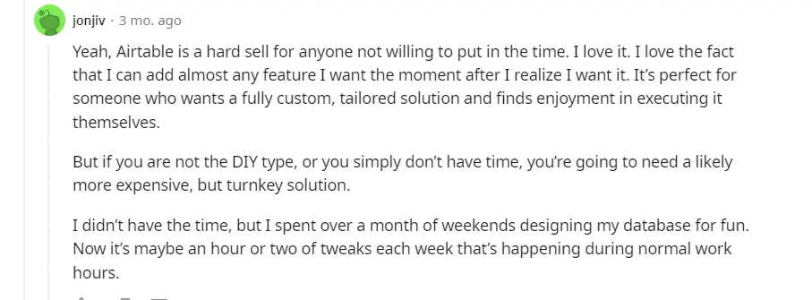 Reddit discussion of Airtable as an alternative to Google Sheets