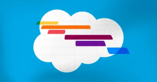 Graphic representing Salesforce Gantt charts, using the Salesforce cloud logo as the backdrop.