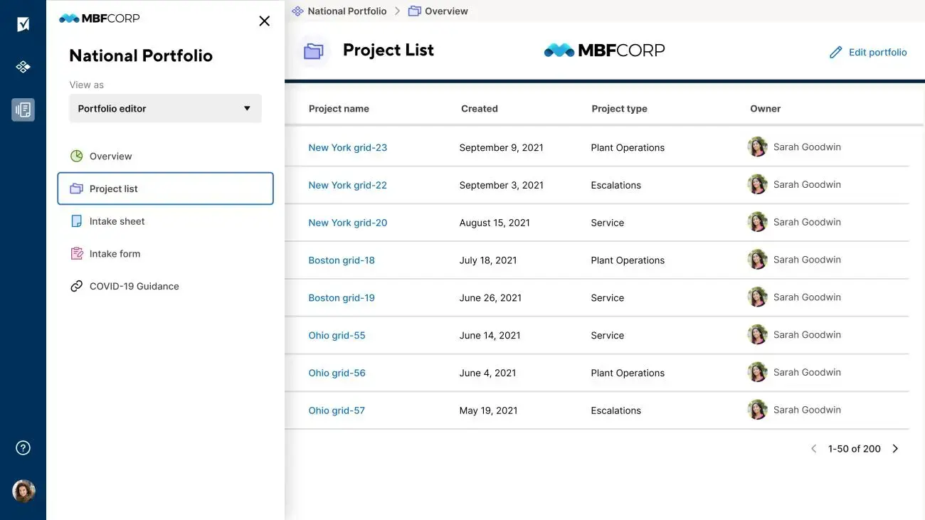 a project lsit in smartsheet