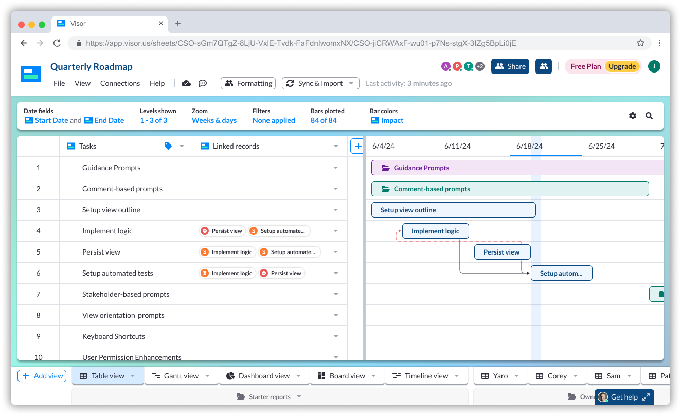 a sneak peek at some future dependency gantt designs at visor