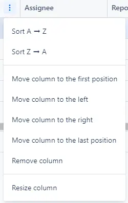 Dropdown menu in with options for customizing columns in Jira spreadsheet