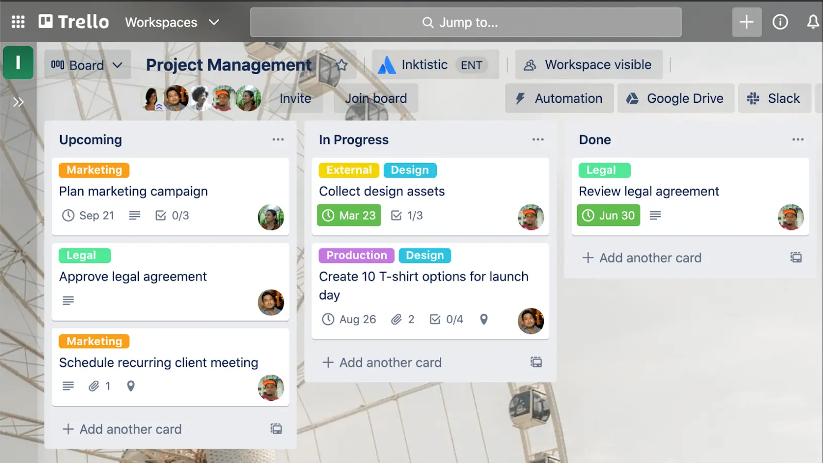 a project management trello board