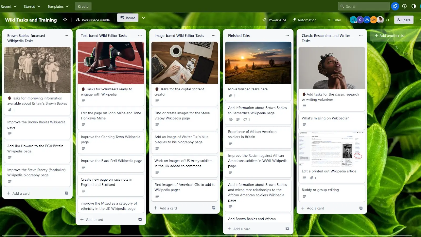 a standard trello board