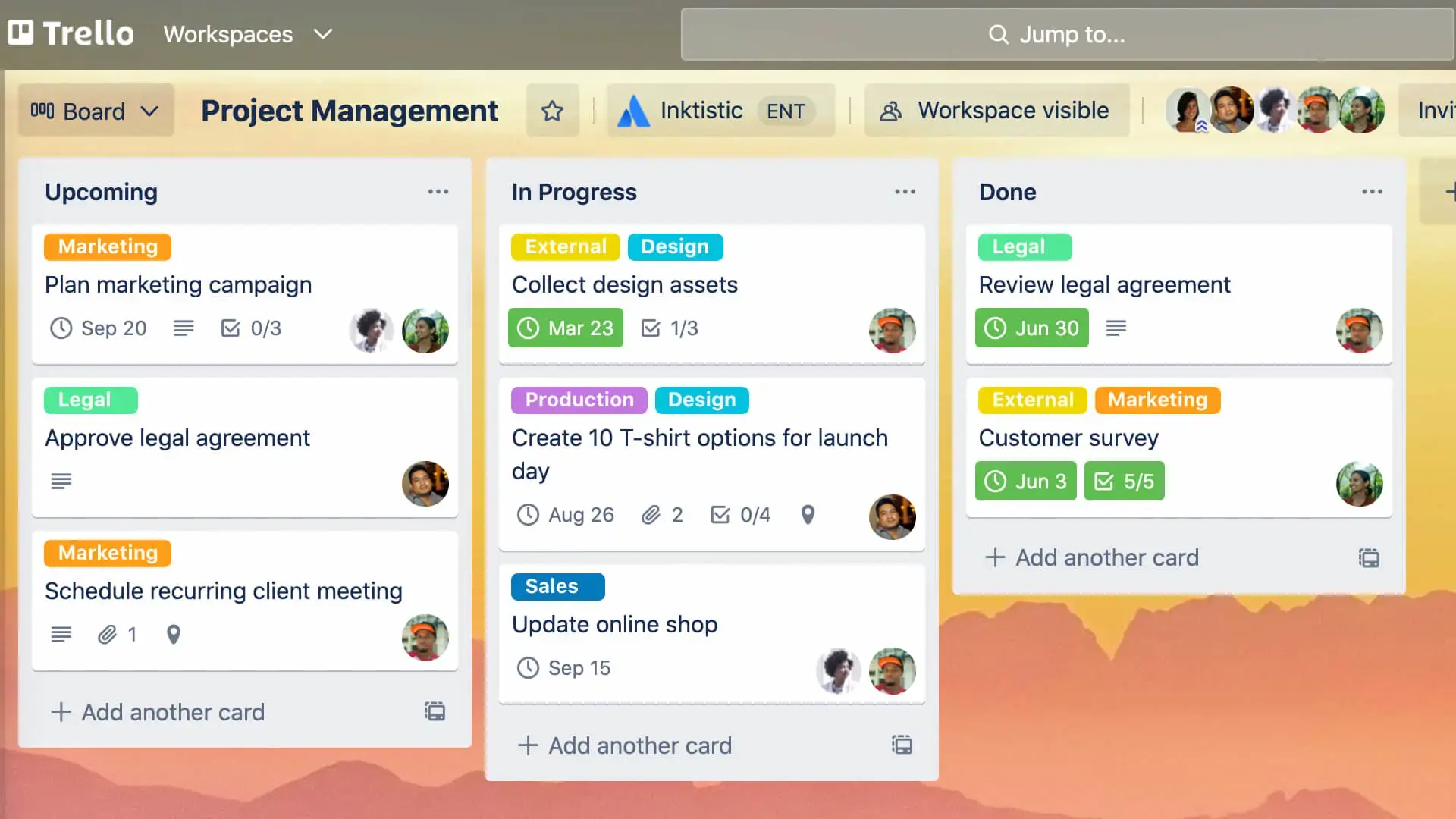 a simple board made with trello