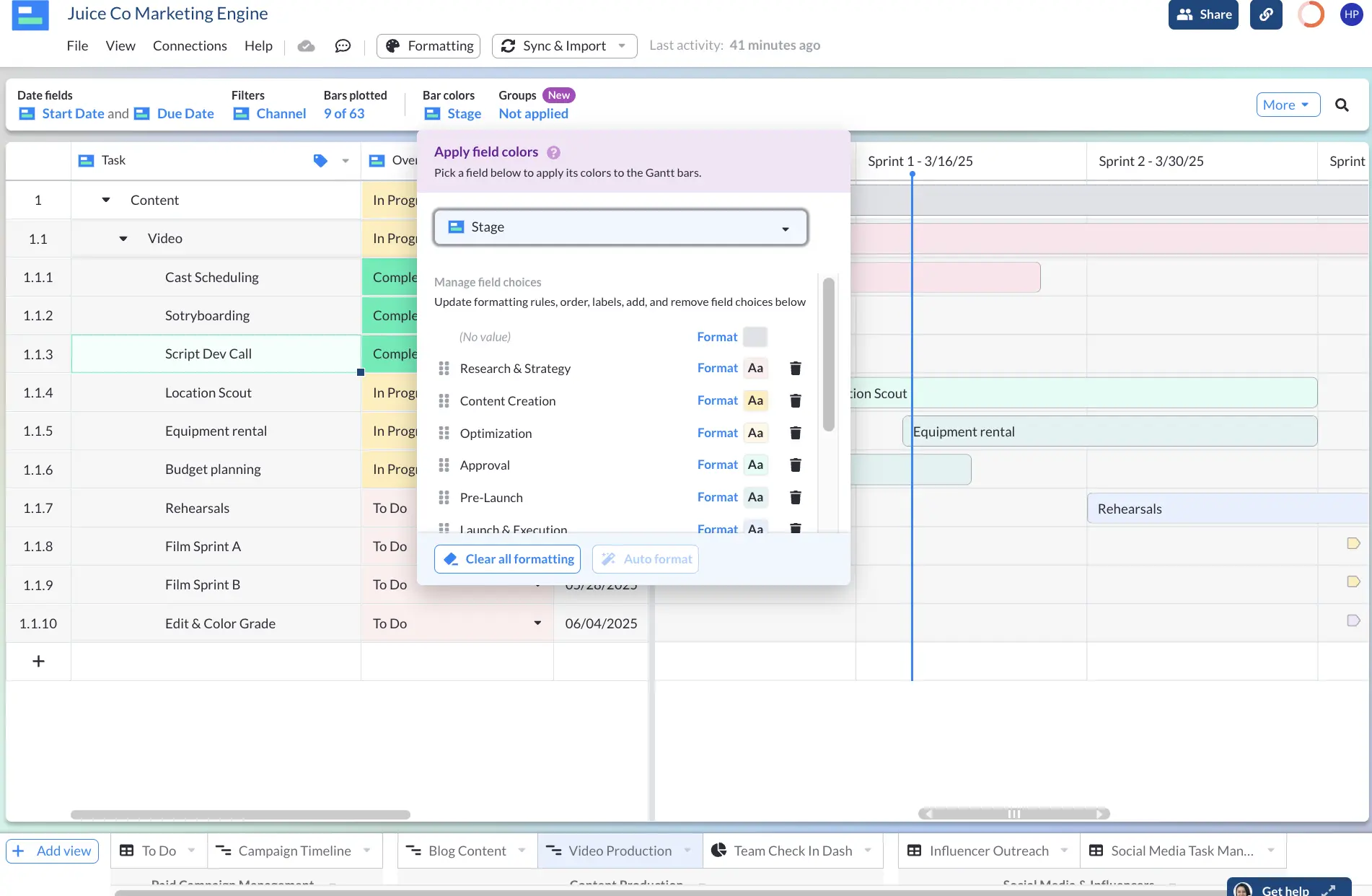 formatting a Visor Gantt