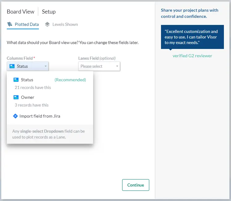 setting up a board view in visor