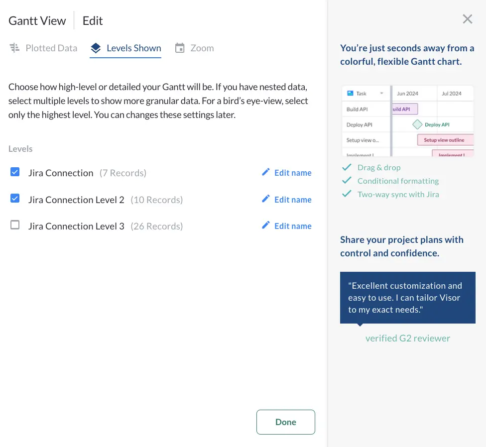 visor's gantt chart maker making it easy to show the level of detail a gantt needs