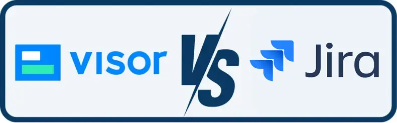 The Visor logo and Jira logo with a VS between them, meaning Visor vs. Jira.
