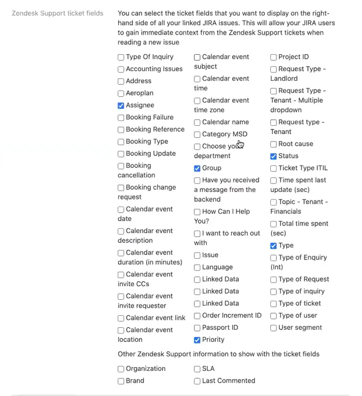 The support field picker module in Zendesk, used when integrating Jira and Zendesk.