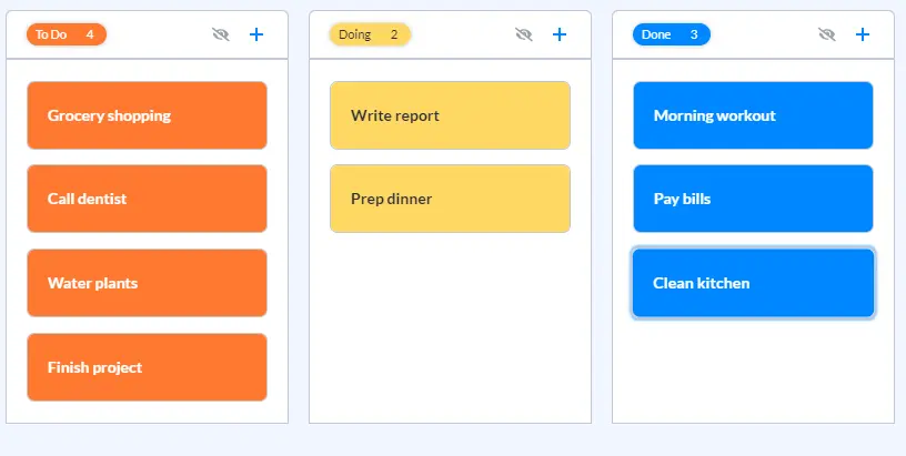 a personal kanban board in visor